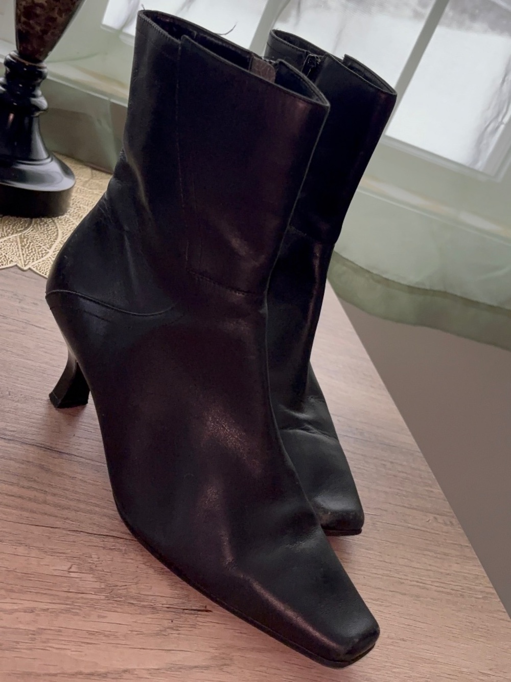 Vintage 90's Black Leather Kitten Ankle Booties